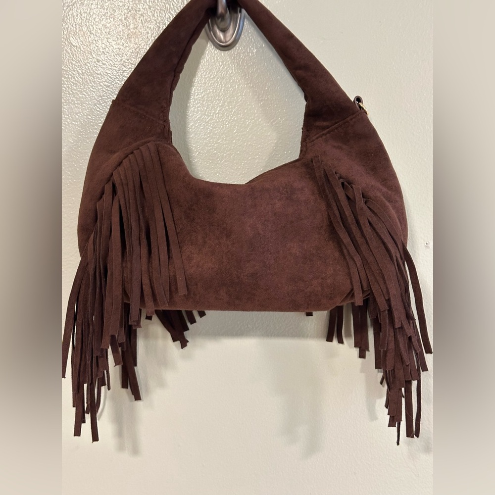 Fringe Suede Hobo Bag - Dark Brown